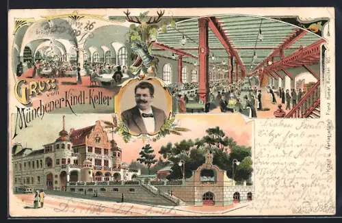Lithographie München-Haidhausen, Gasthaus Münchner Kindl-Keller, Innenansicht