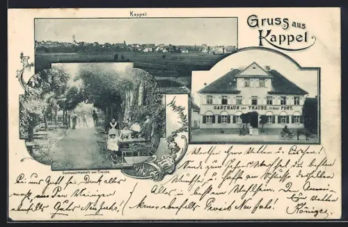 AK Kappel / Buchau, Gasthaus zur Traube früher Post, Gartenwirtschaft, Ortsansicht