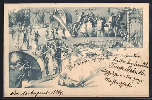 Lithographie Heilbronn, Volksfest Heilbronner Herbst, An der Deichsel