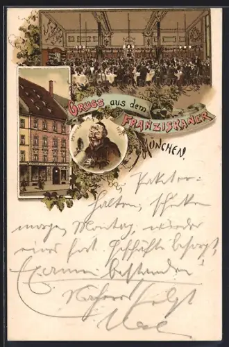 Lithographie München, Gasthaus zum Franziskaner, Residenzstrasse