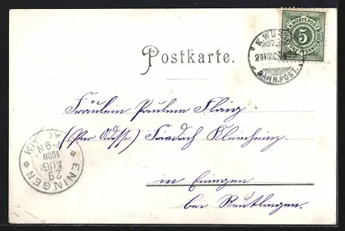 Lithographie Buchau a /F., Gasthof zum Hirsch, Marktplatz mit Geschäft