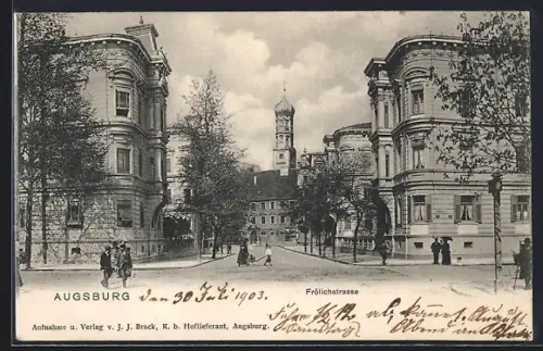 AK Augsburg, Passanten in der Frölichstrasse