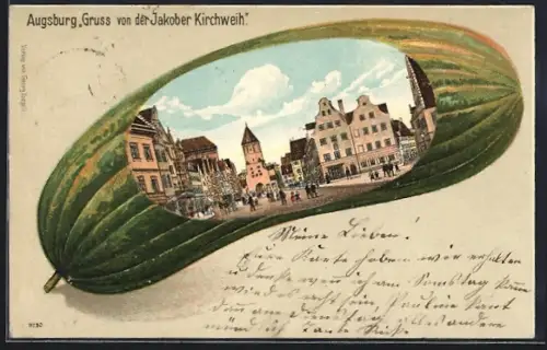 Passepartout-Lithographie Augsburg, Jakober Kirchweih, Gurke