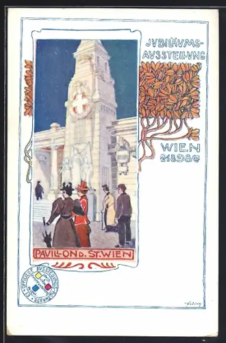 Künstler-AK Wien, Jubiläums-Ausstellung 1898, Pavillon der Stadt Wien, Jugendstil