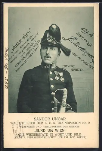 AK Wien, Portrait Sandor Ungar, Wachtmeister der K.u.k. Traindivision No. 2 in Uniform mit Orden
