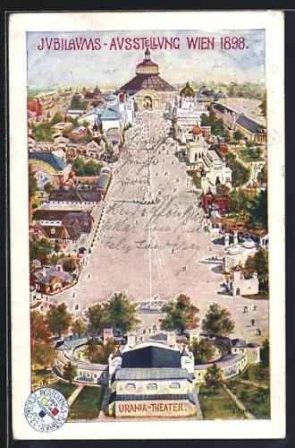 Künstler-AK Philipp Kramer: Wien, Jubiläums-Ausstellung 1898, Urania-Theater mit Blick zur Rotunde