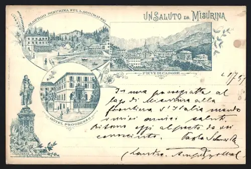 Lithographie Misurina, Hotel Progresso, Pieve di Cadore, Albergo Misurina Sul Lago