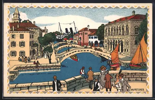 Künstler-AK H. Kalmsteiner: Wien, Adria-Ausstellung 1913, Hafenansicht