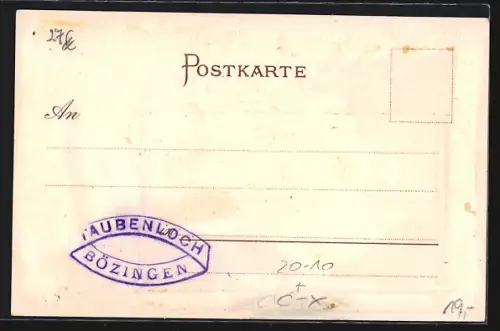 Lithographie Biel /Bienne, Wasserfall Taubeloch, betrunkene Zwerge