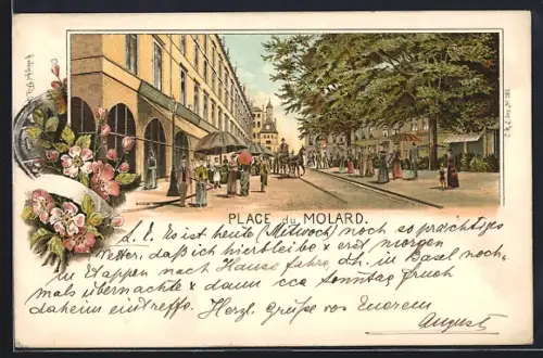 Vorläufer-Lithographie Geneve, 1895, Place du Molard