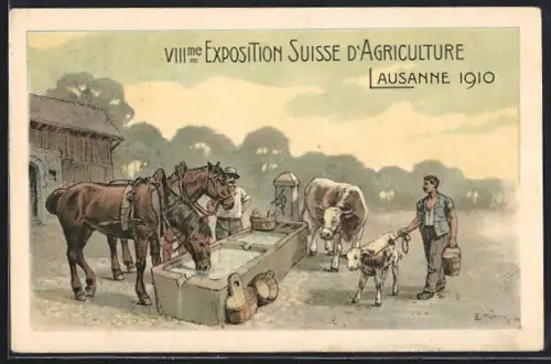 Künstler-AK Lausanne, VIIIme Exposizion Suisse d`Agriculture 1910