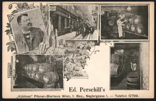 AK Wien, Eduard Perschill`s Kühfuss - Pilsner-Bierhaus, Naglergasse 1