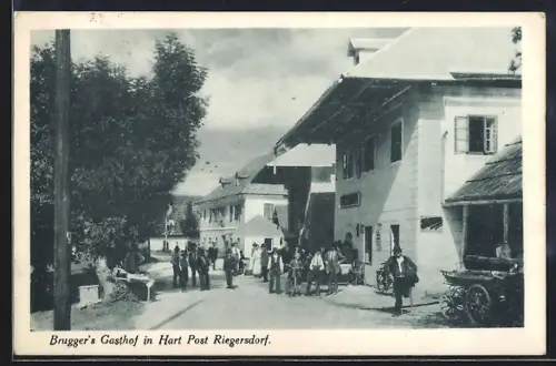 AK Arnoldstein /Kärnten, Riegersdorf bei Hart, Gasthof Brugger mit Leuten