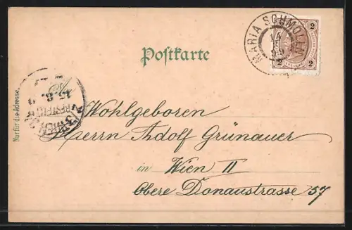 Lithographie Maria Schmolln, Asyl, Kirche am Marktplatz, Totalansicht