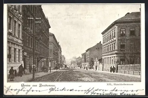 AK Wien, Breitensee, Partie auf der Hütteldorferstrasse mit Strassenbahn