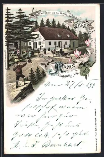 Lithographie Kirchberg am Wechsel, Gasthaus auf der Rams