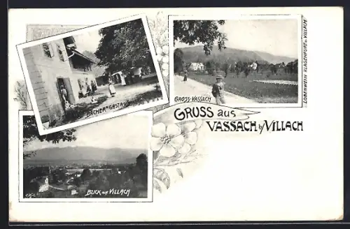 AK Villach, Gruss aus Vassach, Bacher`s Gasthaus, Partie am Ortsrand