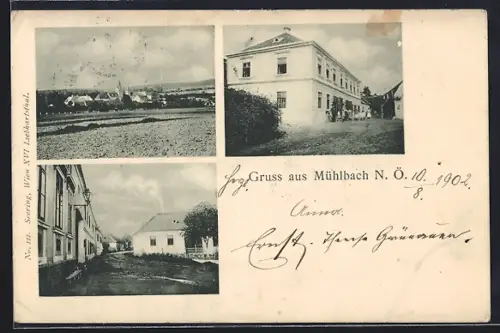 AK Mühlbach, Ortsansichten mit Gasthaus und Strassenpartie