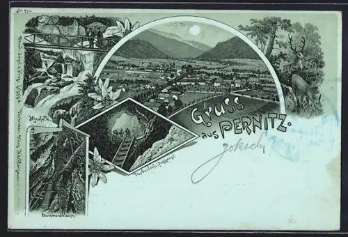 Lithographie Pernitz, Myrafälle, Türkenloch, Steinwandklamm