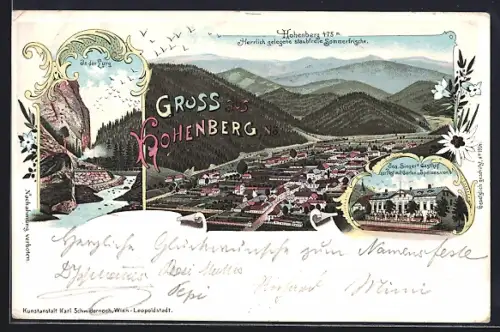Lithographie Hohenberg /N.Ö., Jos. Singer`s Gasthof zur Post, in der Lurg, Gesamtansicht