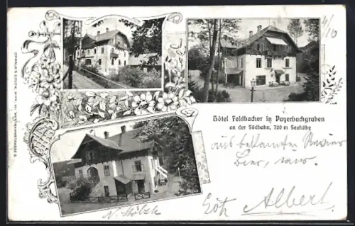Passepartout-AK Payerbach, Payerbachgraben, Hotel Feldbacher mit Strasse