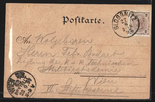 Lithographie Gloggnitz /N.-Oe., Weissenbach, A. Pfletschinger's Gasthof und Dependence