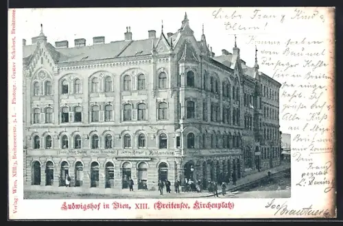 AK Wien, Restauration Ludwigshof, Breitensee, Kirchenplatz