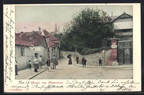 AK Hütteldorf, Strassenansicht mit Brunnen