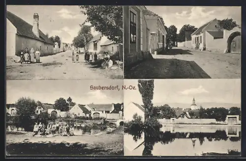 AK Saubersdorf /N.-Oe., Ortsansicht, Strassenpartien mit Kindern