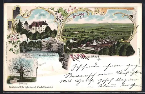 Lithographie Klam b. Grein, Schloss, Bilder-Eiche, Ortsansicht