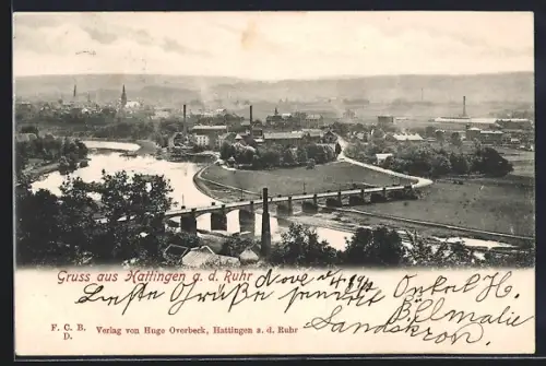 AK Hattingen a. d. Ruhr, Ortsansicht aus der Vogelschau