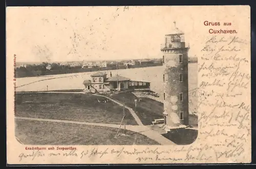 AK Cuxhaven, Leuchtturm und Seepavillon