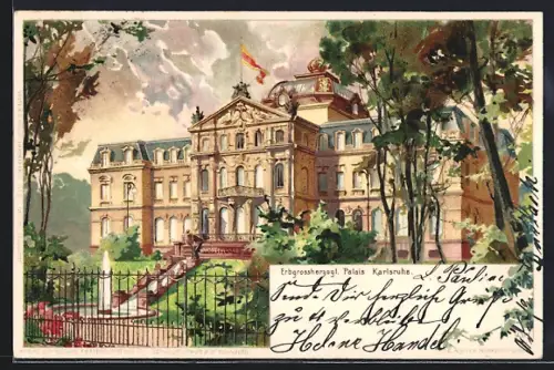 Künstler-Lithographie Heinrich Kley: Karlsruhe, Blick zum Erbgrossherzogl. Palais