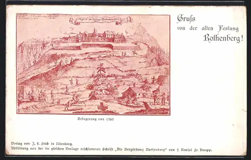 Künstler-AK Schnaittach, Belagerung der Festung Rothenberg anno 1703