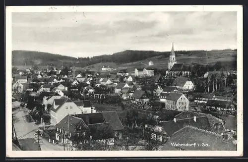 AK Wehrsdorf i. Sa., Blick auf dne Ort mit Kirche