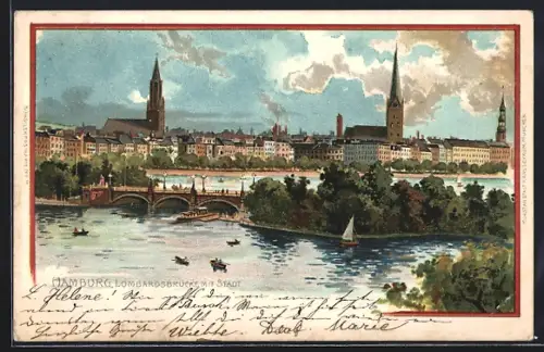 AK Hamburg-Neustadt, Uferpartie mit der Lombardsbrücke