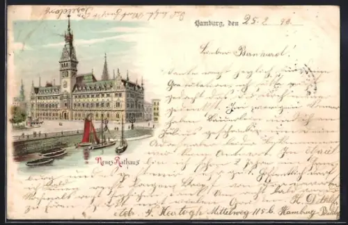Lithographie Hamburg, Blick auf das Neue Rathaus