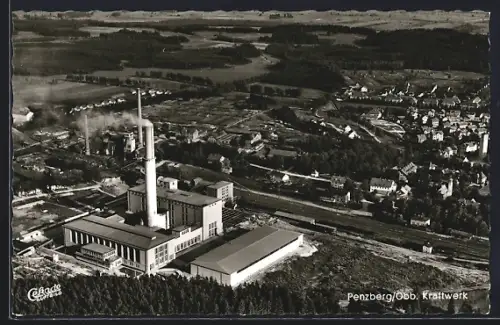 AK Penzberg / Obb., Blick auf das Kraftwerk und den Ort