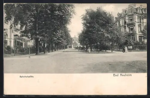 AK Bad Nauheim, die Bahnhofsallee mit Blick zum Bahnhof