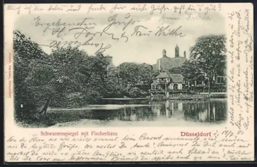 AK Düsseldorf, Schwanenspiegel mit dem Fischerhaus