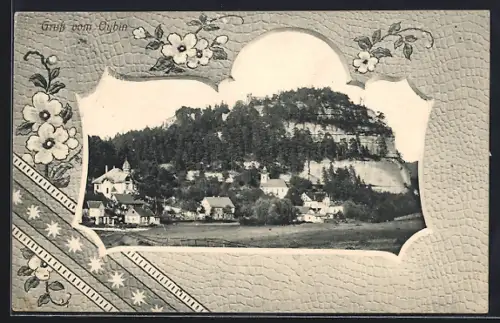 AK Oybin, Ortspartie am Gebirge