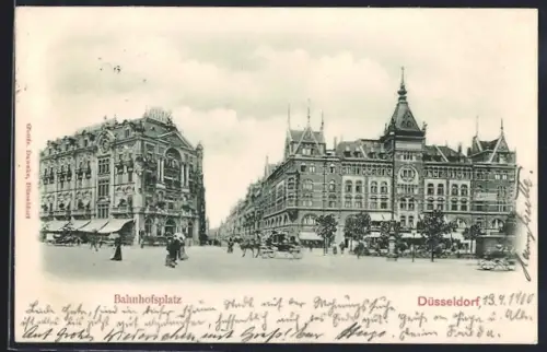 AK Düsseldorf, Bahnhofsplatz mit Strasseneinmündung