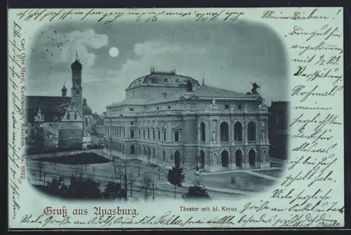 Mondschein-AK Augsburg, Theater mit hl. Kreuz
