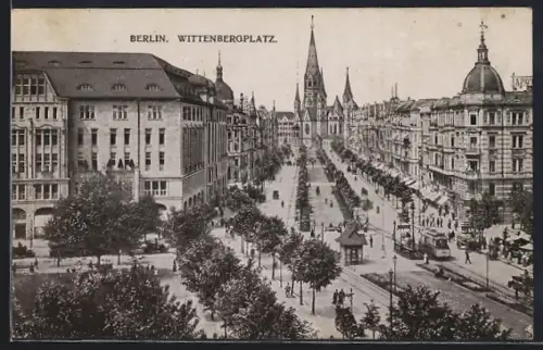 AK Berlin, Wittenbergplatz mit Kirche und Strassenbahn