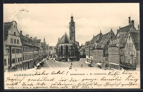 AK Augsburg, Jakoberstrasse mit St. Jakobskirche