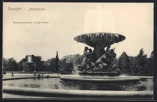 AK Dresden-Neustadt, Monumentalbrunnen Ruhige Wogen am Albertplatz