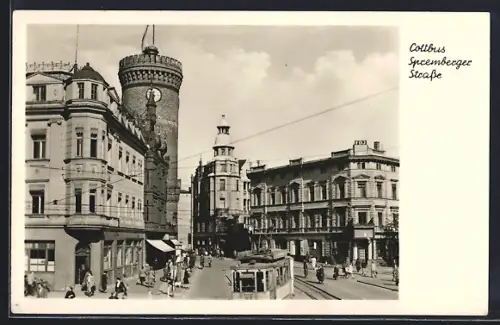AK Cottbus, Strassenbahn in der Spremberger Strasse