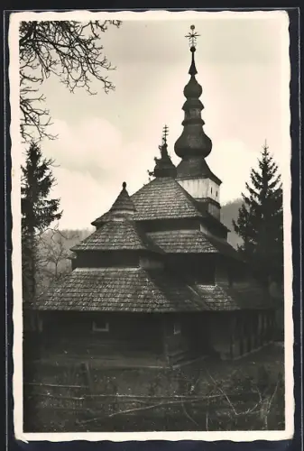 AK Dunkófalva, Dreveny kostel v Obave
