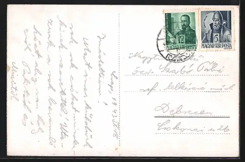 AK Csap, Kirche und Denkmal im Ort