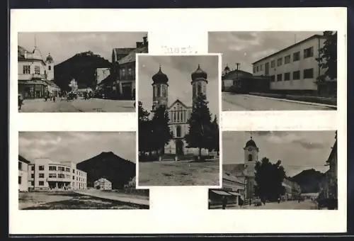 AK Huszt, Fa ucca, Posta, Görög kath. templom